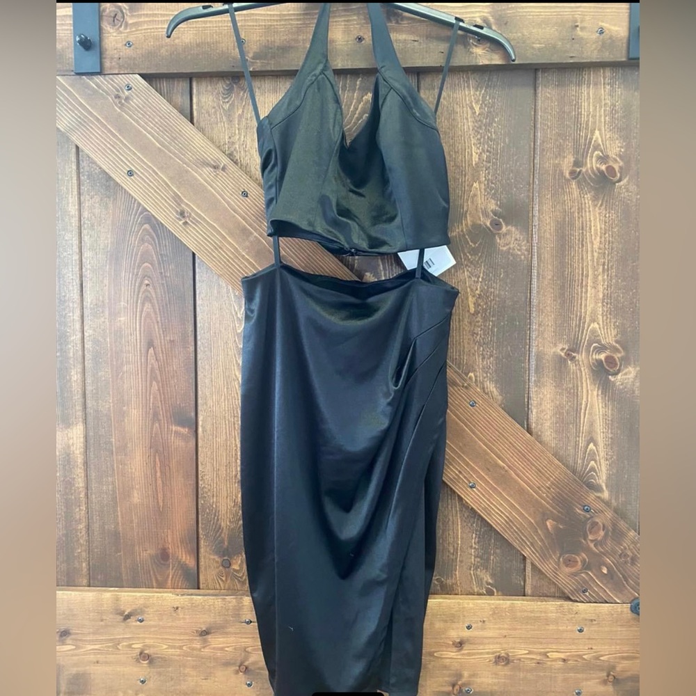 Homecoming Dress Black City Vibe 2 piece satin dress